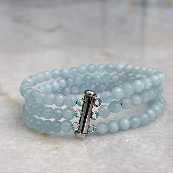 Espirito Santo Aquamarine Triple Row Sterling Silver Beaded Slide Lock B… - Picture 3 of 7